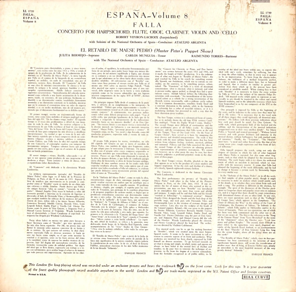 Manuel de Falla : Julita Bermejo, Raimundo Torres, Carlos Munguía ; Robert Veyron-Lacroix ; Orquesta Nacional De España, Ataúlfo Argenta-1