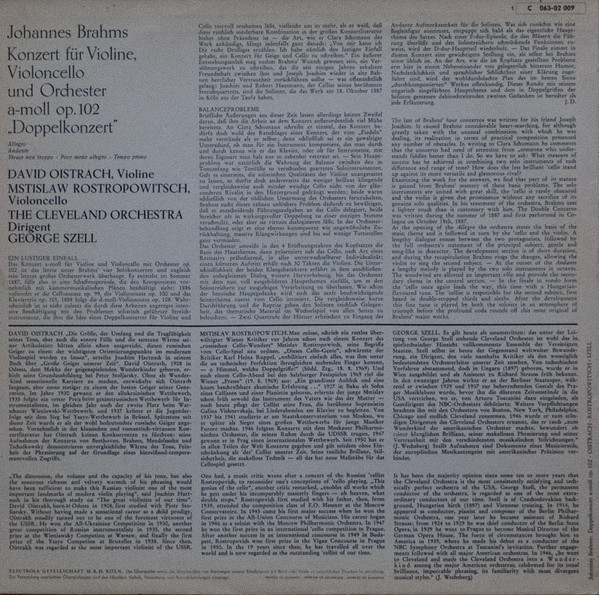 David Oistrach, Mstislav Rostropovich, George Szell, The Cleveland Orchestra, Johannes Brahms-1