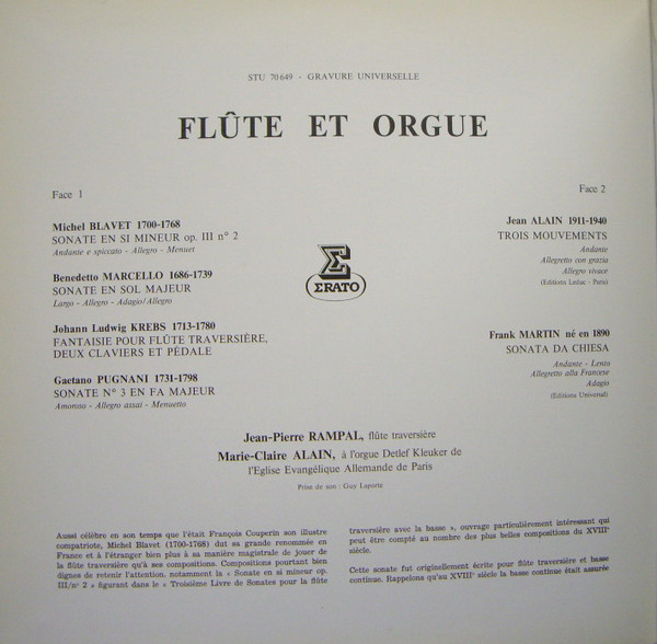 Jean-Pierre Rampal & Marie-Claire Alain - Benedetto Marcello / Michel Blavet / Gaetano Pugnani / Jehan Alain / Frank Martin (3)-1