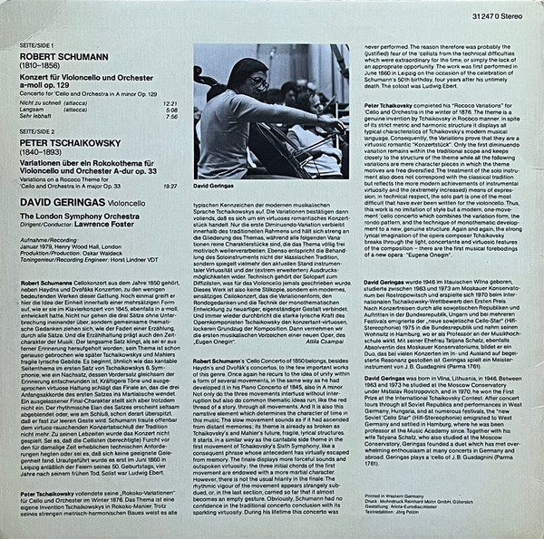 David Geringas, Lawrence Foster, London Symphony Orchestra, Robert Schumann, Pyotr Ilyich Tchaikovsky-1