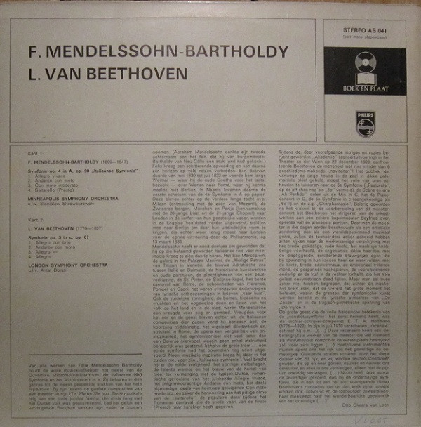 Felix Mendelssohn-Bartholdy / Ludwig van Beethoven, Minneapolis Symphony Orchestra, Stanislaw Skrowaczewski, London Symphony Orchestra, Antal Dorati-1