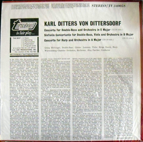 Carl Ditters von Dittersdorf - Georg Hörtnagel / Günther Lemmen / Württembergisches Kammerorchester / Jörg Faerber-1