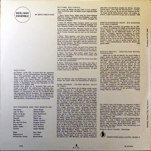 Bertolt Brecht, Berliner Ensemble-1