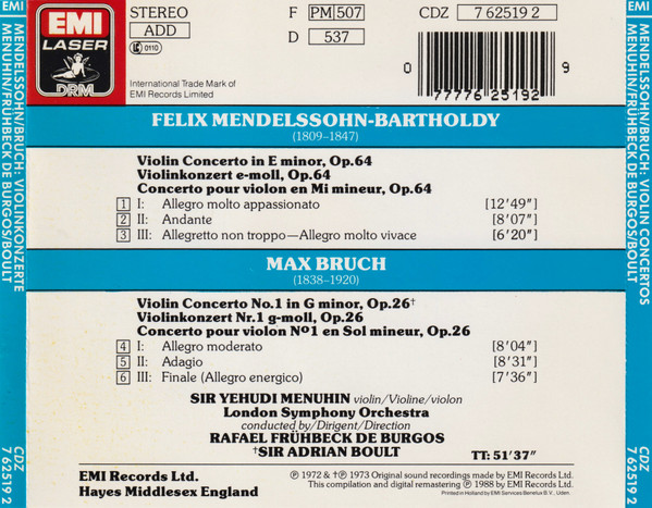 Felix Mendelssohn-Bartholdy / Max Bruch - Yehudi Menuhin / Rafael Frühbeck De Burgos / Sir Adrian Boult-1