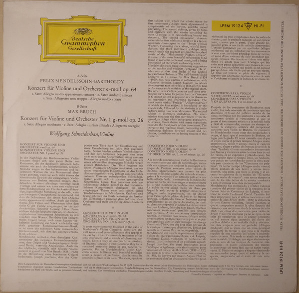 Felix Mendelssohn-Bartholdy • Max Bruch - Wolfgang Schneiderhan , Violine • Radio-Symphonie-Orchester Berlin • Dirigent: Ferenc Fricsay • Bamberger Symphoniker • Dirigent: Ferdinand Leitner-1