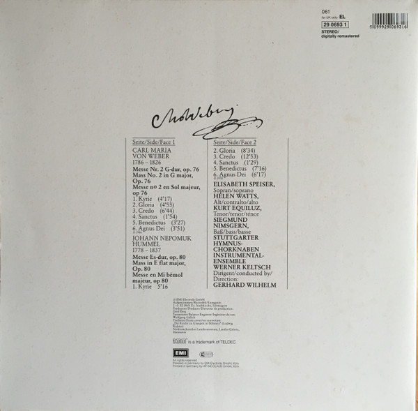 Carl Maria von Weber, Johann Nepomuk Hummel, Elisabeth Speiser, Helen Watts, Kurt Equiluz, Siegmund Nimsgern, Stuttgarter Hymnus-Chorknaben, Instrumental-Ensemble Werner Keltsch, Gerhard Wilhelm-1