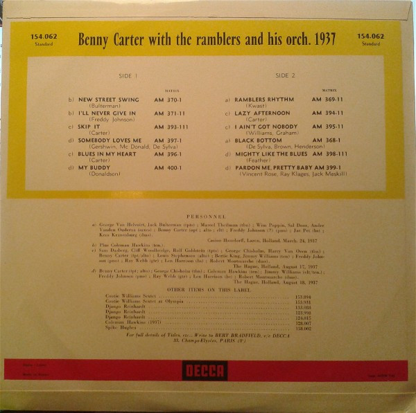 Benny Carter With The Ramblers And Benny Carter And His Orchestra-1