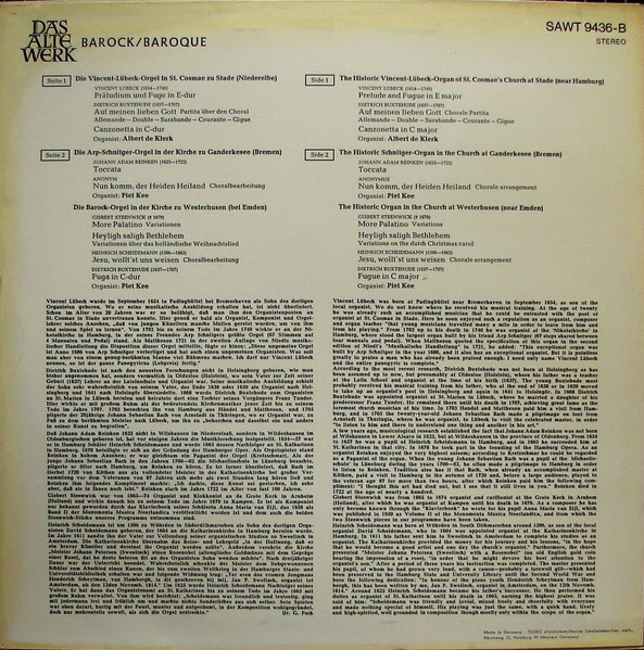 Dieterich Buxtehude • Vincent Lübeck • Johann Adam Reincken • Gisbert van Steenwick • Heinrich Scheidemann − Albert De Klerk, Piet Kee-1