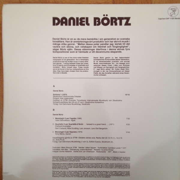 Daniel Börtz, Stockholms Filharmoniska Orkester, Kjell Ingebretsen / Hans Samuelsson / Crafoord-Kvartetten / Ilona Maros-1