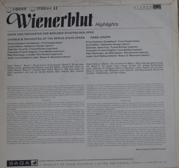 Johann Strauss Jr., Chor Der Städtischen Oper Berlin, Orchester Der Städtischen Oper Berlin, Hans Lenzer, Fritz Hoppe, Sebastian Hauser, Traute Richter, Irma Beilke, Rita Streich, Klaus Günter Neumann-1