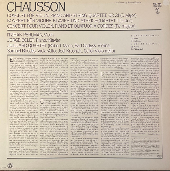 Itzhak Perlman, Jorge Bolet, Juilliard String Quartet, Ernest Chausson-1