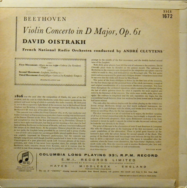 Ludwig van Beethoven, David Oistrach, Orchestre National De France, André Cluytens-1