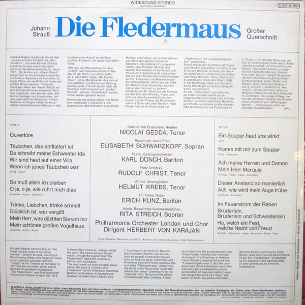 Johann Strauss Jr., Philharmonia Chorus Und Philharmonia Orchestra, Herbert von Karajan, Elisabeth Schwarzkopf, Nicolai Gedda, Rita Streich, Erich Kunz-1