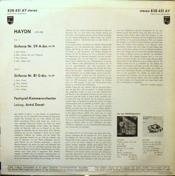 Joseph Haydn, Kammerorchester Der Wiener Festspiele, Antal Dorati-1