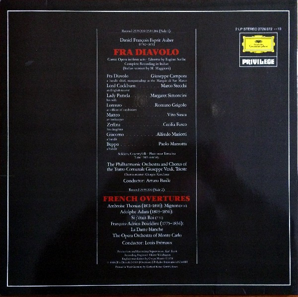 Daniel-Francois-Esprit Auber - Orchestra Del Teatro Giuseppe Verdi Di Trieste E Coro Del Teatro Giuseppe Verdi Di Trieste, Arturo Basile-1