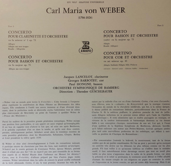 Carl Maria von Weber - Jacques Lancelot - Paul Hongne - Georges Barboteu - Bamberger Symphoniker, Theodor Guschlbauer-1