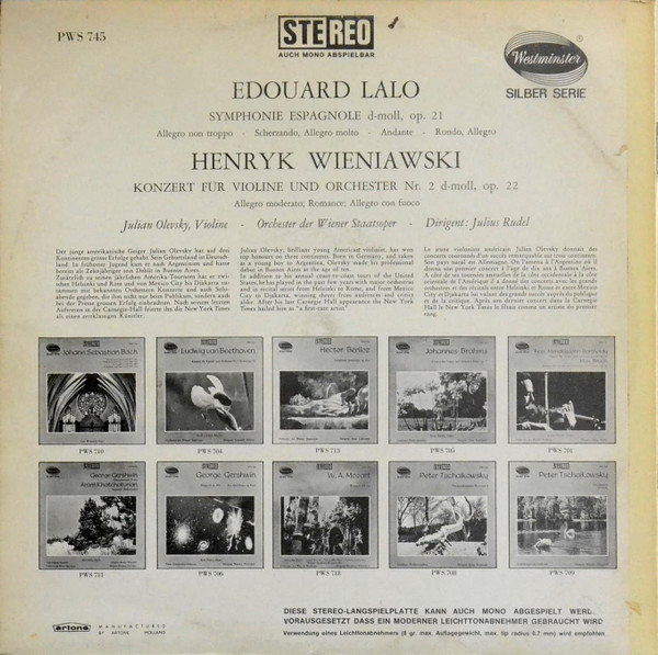 Édouard Lalo, Henryk Wieniawski - Julian Olevsky, Julius Rudel, Orchester Der Wiener Staatsoper-1