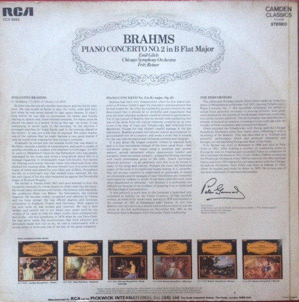 Johannes Brahms - Emil Gilels, Chicago Symphony Orchestra, Fritz Reiner-1