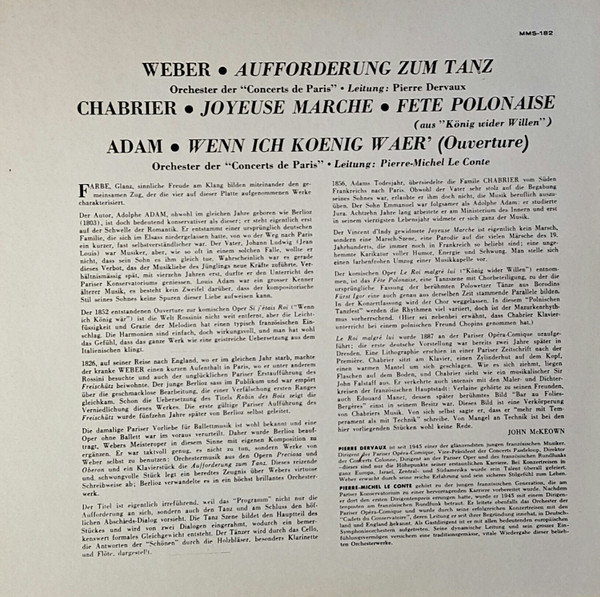 Carl Maria von Weber, Adolphe C. Adam, Emmanuel Chabrier, Orchestre Des Concerts De Paris-1