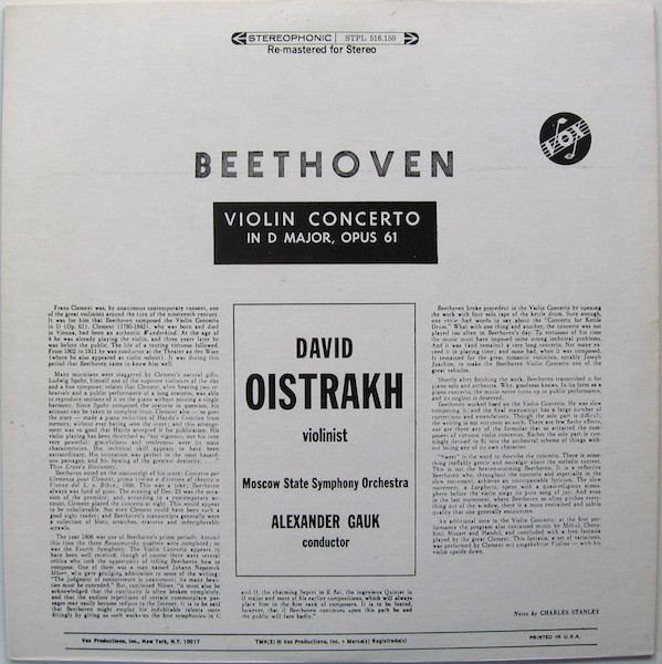 Ludwig van Beethoven, David Oistrach, Russian State Symphony Orchestra, Alexander Gauk-1