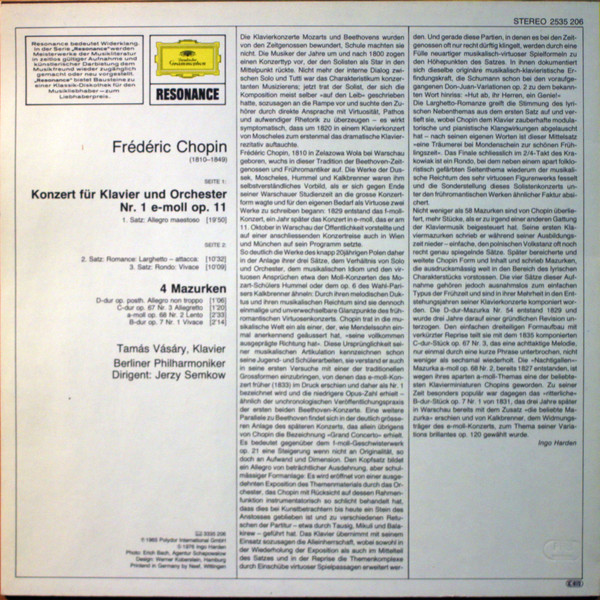 Frédéric Chopin, Tamás Vásáry • Berliner Philharmoniker, Jerzy Semkow-1
