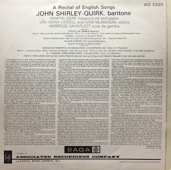John Shirley-Quirk / Henry Purcell, George Butterworth, Pelham Humfrey & Ernest John Moeran With Martin Isepp, Nona Liddell, Ivor McMahon, Ambrose Gauntlett-1